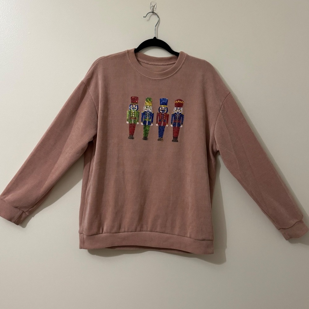 Nutcracker Corded‎ Sweatshirt Pink Christmas Holiday Pullover Womens - Picture 2 of 5